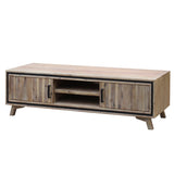 TV Cabinet with 2 Storage Drawers Cabinet Solid Acacia Wooden Entertainment Unit in Sliver Bruch Colour