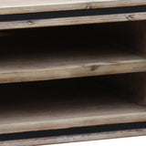 TV Cabinet with 2 Storage Drawers Cabinet Solid Acacia Wooden Entertainment Unit in Sliver Bruch Colour