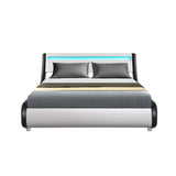 Artiss Alex LED Bed Frame PU Leather - Black White Double