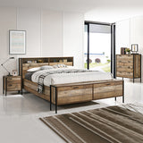 4 Pieces Storage Bedroom Suite with Particle Board Contraction and Metal Legs Queen Size Oak Colour Bed, Bedside Table & Tallboy
