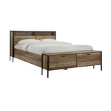 4 Pieces Storage Bedroom Suite with Particle Board Contraction and Metal Legs Queen Size Oak Colour Bed, Bedside Table & Tallboy