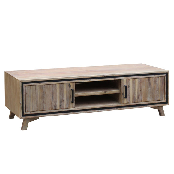 TV Cabinet with 2 Storage Drawers Cabinet Solid Acacia Wooden Entertainment Unit in Sliver Bruch Colour