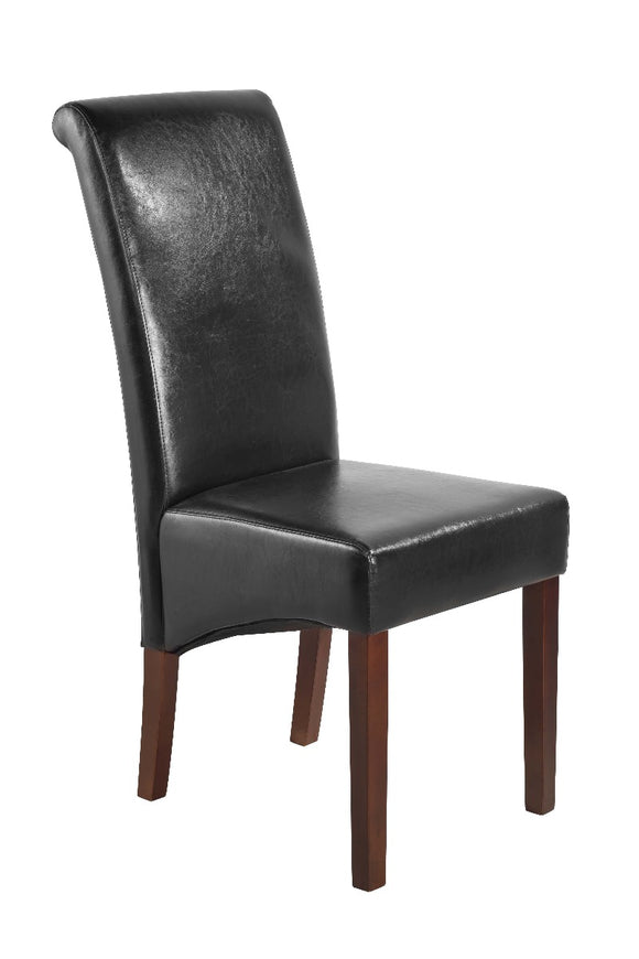 2x Wooden Frame Black Leatherette Dining Chairs with Solid Pine Legs