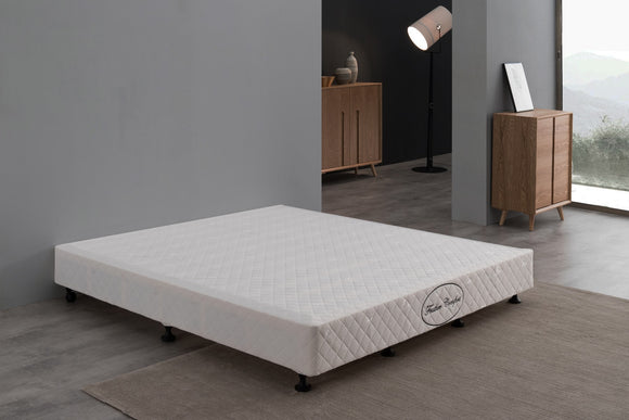 Mattress Base Ensemble Queen Size Solid Wooden Slat in White with Removable Cover