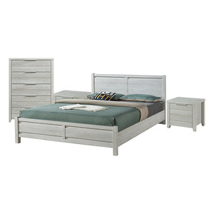 3 Pieces Bedroom Suite Natural Wood Like MDF Structure Queen Size White Ash Colour Bed, Bedside Table
