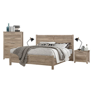 4 Pieces Bedroom Suite Natural Wood Like MDF Structure King Size Oak Colour Bed, Bedside Table & Dresser