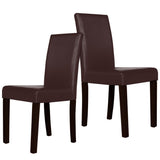 2x Wooden Frame Brown Leatherette Dining Chairs with Solid Pine Legs