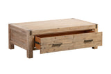 Coffee Table Solid Acacia Wood & Veneer Frame 2 Drawers Storage Oak Colour