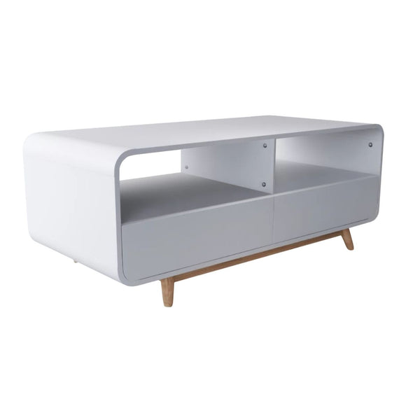 Merlin White Modern Retro Coffee Table with Push to Open Drawers