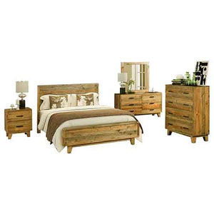 5 Pieces Bedroom Suite Double Size in Solid Wood Antique Design Light Brown Bed, Bedside Table , Tallboy & Dresser