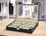 Watch Box - 24 Slot Luxury Display Case With Framed Glass Lid