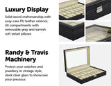 Watch Box - 24 Slot Luxury Display Case With Framed Glass Lid