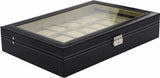 Watch Box - 24 Slot Luxury Display Case With Framed Glass Lid