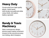 Modern Wall Clock Silent Non-Ticking Quartz Battery Operated Rose Gold