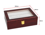 10 Grids Wooden Watch Case Glass Jewellery Storage Holder Box Wood Display