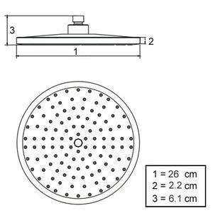 Overhead Rain Shower Head - 260mm Circular Large Chromed