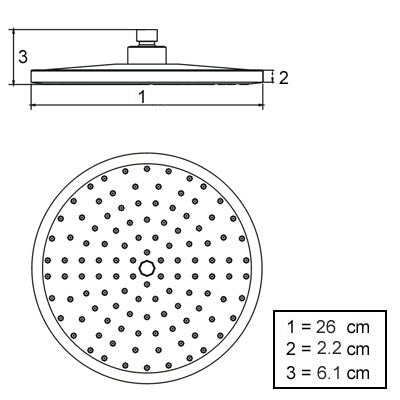 Overhead Rain Shower Head - 260mm Circular Large Chromed