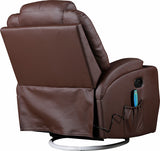 Brown Massage Sofa Chair Recliner 360 Degree Swivel PU Leather Lounge 8 Point Heated