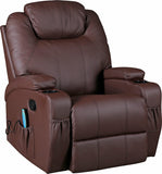 Brown Massage Sofa Chair Recliner 360 Degree Swivel PU Leather Lounge 8 Point Heated