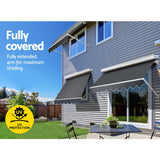 Instahut 2.4m x 2.1m Retractable Fixed Pivot Arm Awning - Grey