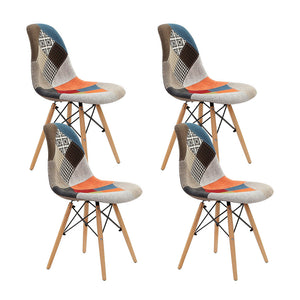 Artiss Set of 4 Retro Beech Fabric Dining Chair - Multi Colour