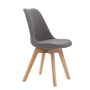 Artiss Set of 2 Retro Beech Fabric Dining Chair - Light Grey