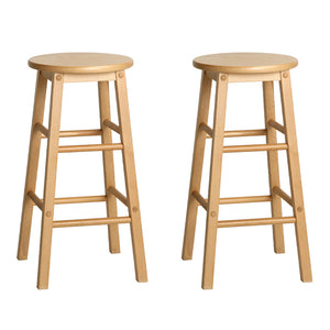 Artiss Set of 2 Beech Wood Backless Bar Stools - Natural