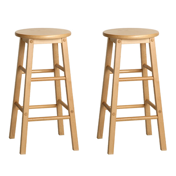 Artiss Set of 2 Beech Wood Backless Bar Stools - Natural