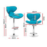 Artiss Set of 2 PU Leather Bar Stools - Teal Blue