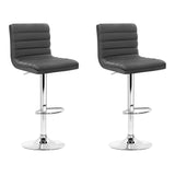 Artiss Set of 2 PU Leather Lined Pattern Bar Stools- Grey and Chrome