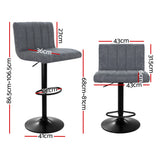 Artiss Set of 2 Bar Stools PU Leather Line Style - Grey