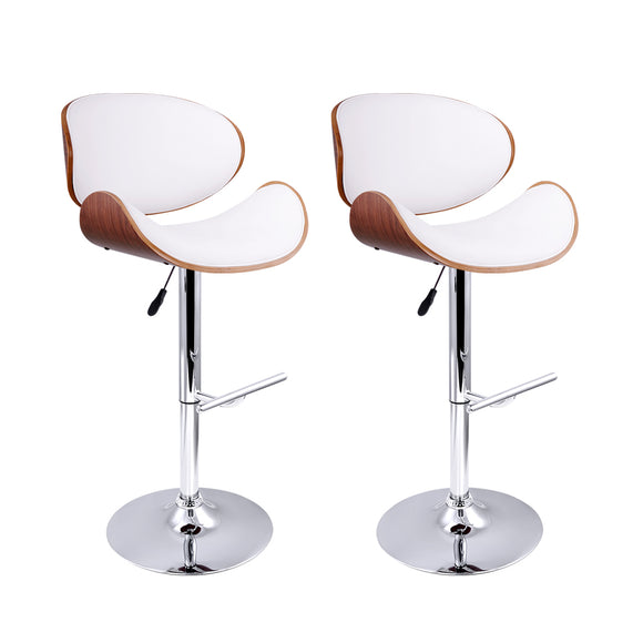 Artiss Set of 2 Wooden PU Leather Gas Lift Bar Stools - Chrome and White