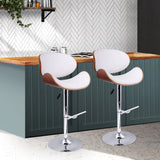 Artiss Set of 2 Wooden PU Leather Gas Lift Bar Stools - Chrome and White