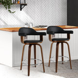 Artiss Set of 2 Bar Stools PU Leather Wooden Swivel - Wood, Chrome and Black