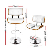 Artiss Set of 2 Wooden Gas Lift Bar Stool - White and Chrome