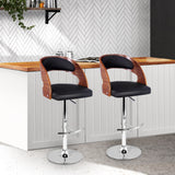 Artiss Set of 2 Wooden PU Leather Gas Lift Bar Stool - Black and Wood