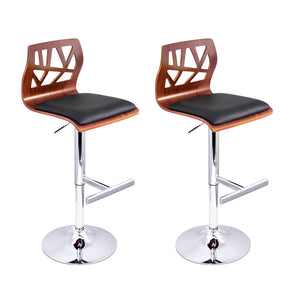 Artiss Set of 2 Wooden Gas Lift Bar Stools - Black and Wood