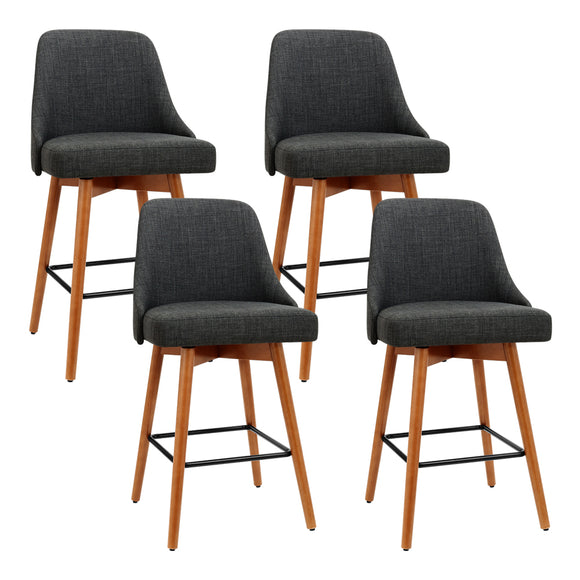 Artiss Set of 4 Wooden Fabric Bar Stools Square Footrest - Charcoal