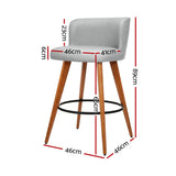 Artiss Set of 2 Wooden Fabric Bar Stools Circular Footrest - Light Grey