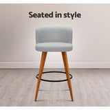 Artiss Set of 2 Wooden Fabric Bar Stools Circular Footrest - Light Grey