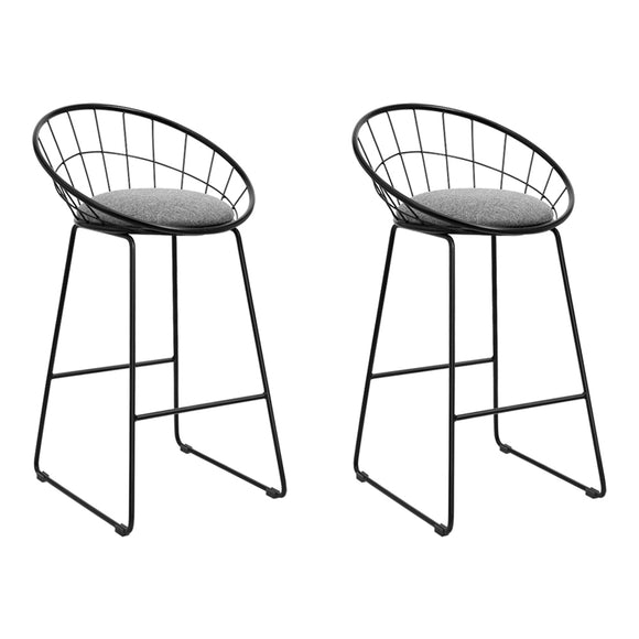 Artiss Set of 2 Bar Stools Steel Fabric - Grey and Black