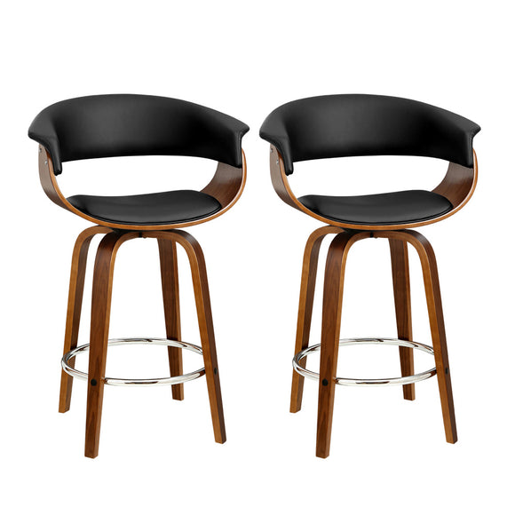 Artiss Set of 2 Swivel PU Leather Bar Stool - Wood and Black