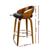 Artiss Set of 4 Walnut Wood Bar Stools - Black and Brown