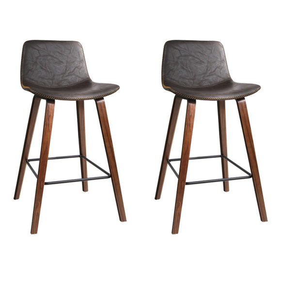 Artiss Set of 2 PU Leather Bar Stools Square Footrest - Wood and Brown