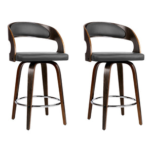 Artiss Set of 2 Walnut Wooden PU Leather Bar Stools - Grey and Walnut