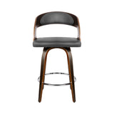 Artiss Set of 2 Walnut Wooden PU Leather Bar Stools - Grey and Walnut