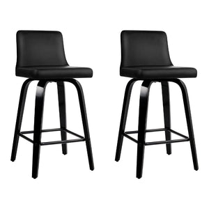 Artiss Set of 2 Wooden PU Leather Bar Stool - Black