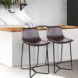 Artiss Set of 2 PU Leather Metal Bar Stools - Brown and Black