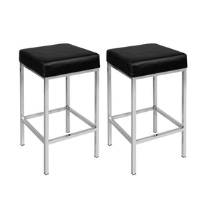 Artiss Set of 2 PU Leather Backless Bar Stools - Black and Chrome