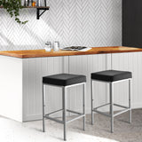 Artiss Set of 2 PU Leather Backless Bar Stools - Black and Chrome